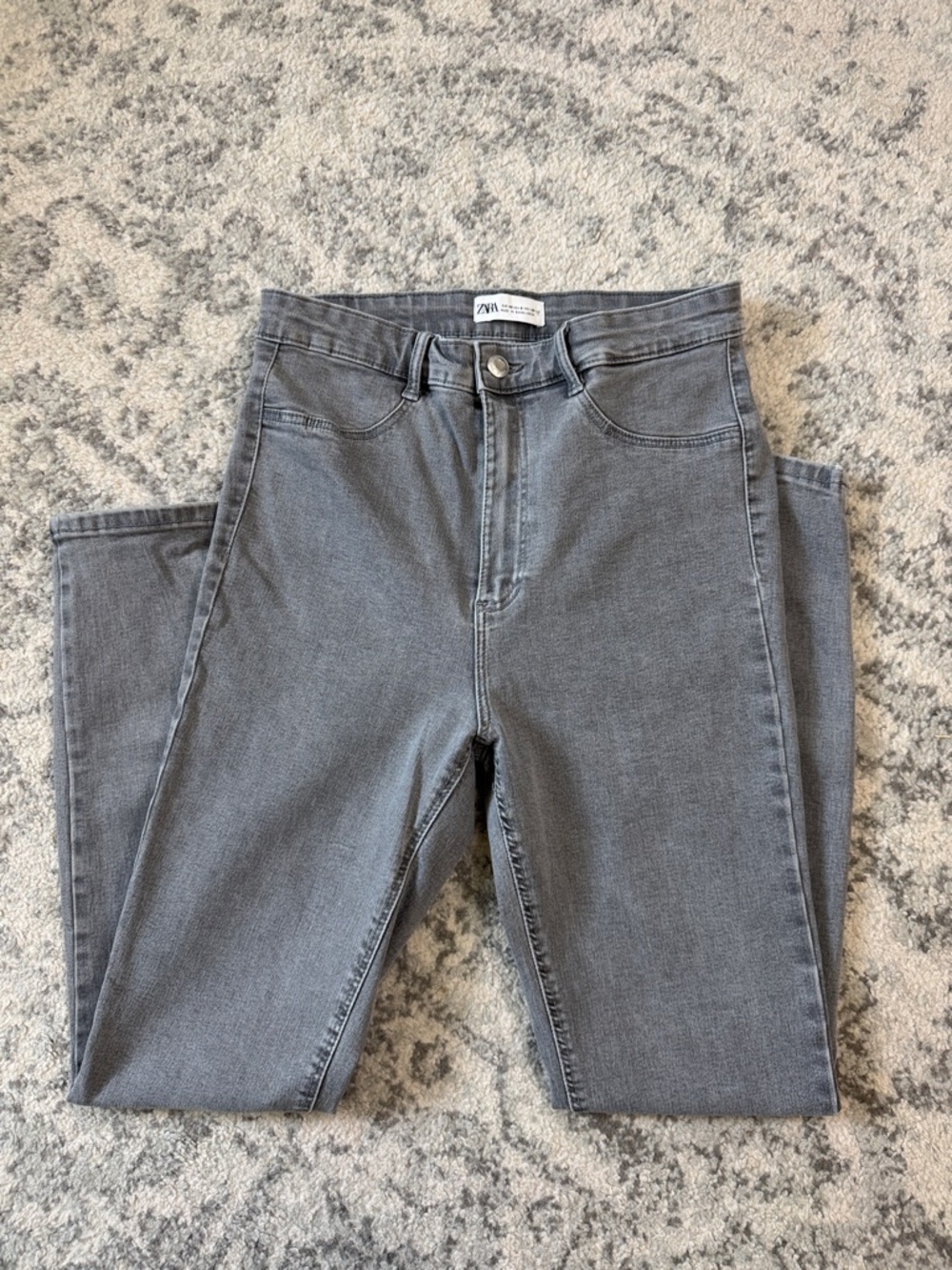 ZARA Stretch Mid-Rise Gray Slim Straight Jeans